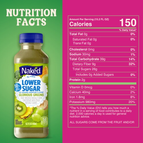 Naked Juice Lower Sugar Glorious Greens Flavored Smoothie Blend Perspective: top