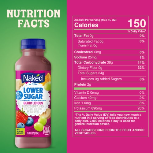 Naked Juice Lower Sugar Berrylicious Flavored Smoothie Blend Perspective: top