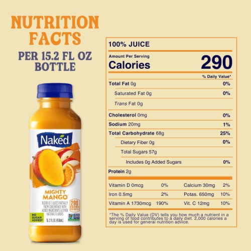 Naked Juice 100% Juice Fruit Smoothie Mighty Mango Perspective: top