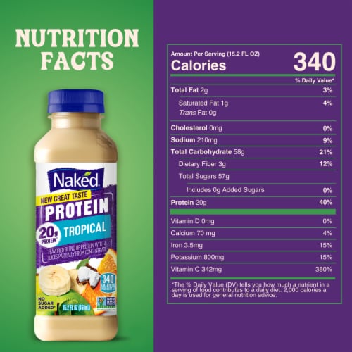 Naked Juice Protein Tropical Fruit Flavored Juice Smoothie Blend Perspective: top