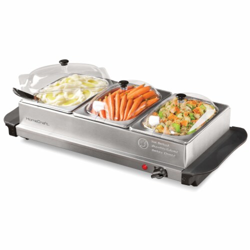HomeCraft 3-Station Stainless Steel Buffet Server & Warming Tray Perspective: top