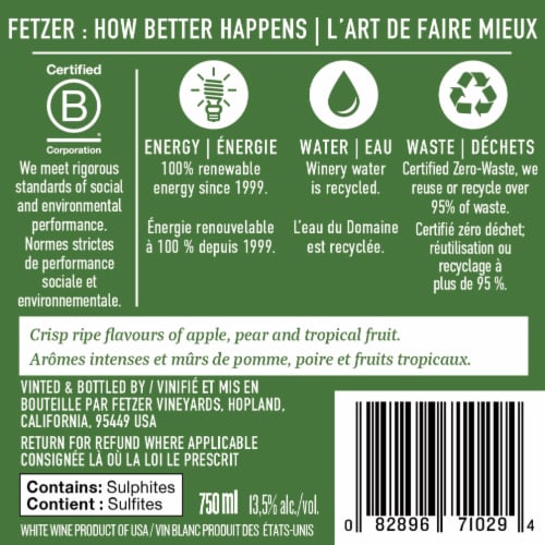 Fetzer® Chardonnay White Wine 750ml Perspective: top