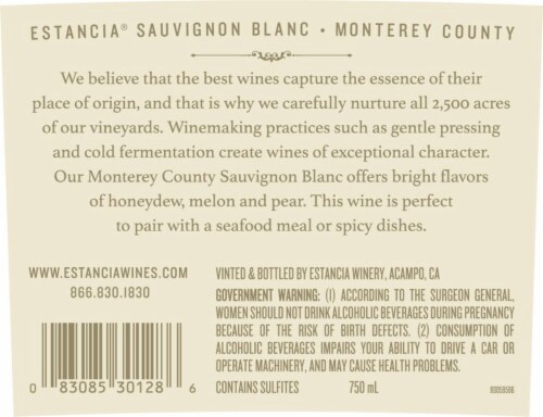 Estancia Sauvignon Blanc California White Wine Perspective: top