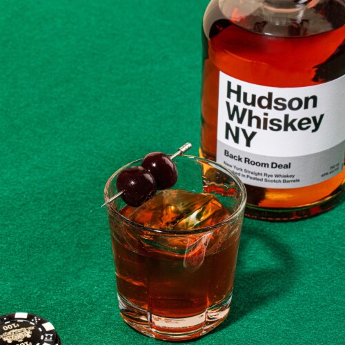 Hudson Whiskey Back Room Deal NY Straight Rye Whiskey Finished in Peated Scotch Barrels Perspective: top