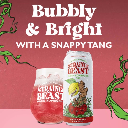 Strainge Beast Ginger Lemon & Hibiscus Hard Kombucha Single Can Perspective: top