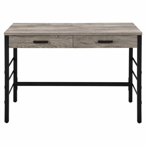 ACME Disho Wooden Writing Desk with USB Port in Light Weathered Oak and Black Perspective: top