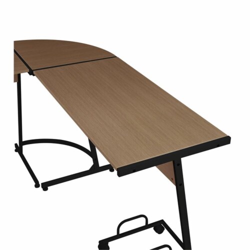 ACME Carver Wooden Top Computer Desk with Computer Holder in Black and Oak Perspective: top