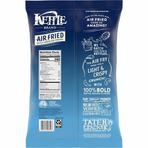 Kettle Brand Potato Chips, Air Fried Sea Salt and Vinegar Kettle Chips, 11.25 Oz Party Size Bag Perspective: top