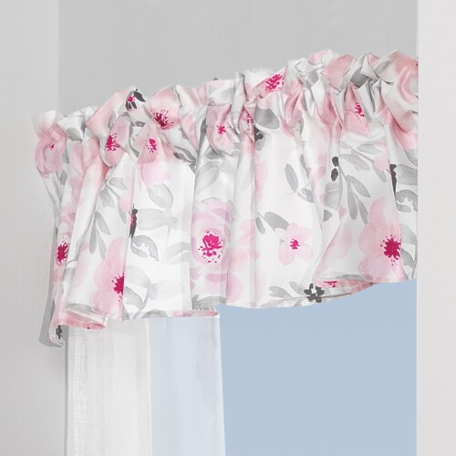 Bedtime Originals Blossom Pink/Gray Watercolor Floral Window Valance Perspective: top