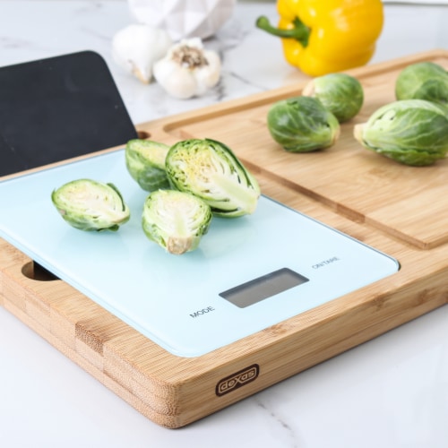 Dexas Prep & Weigh Bamboo Cutting Board Perspective: top