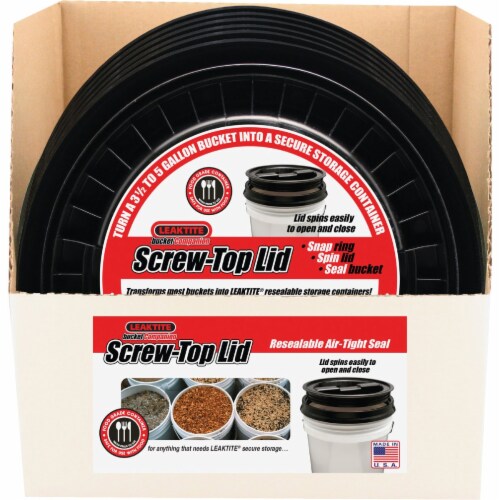 Leaktite Screw-Top Lid for 3.5 & 5 Gal. Pail, Black LD5GRLBK006 Perspective: top