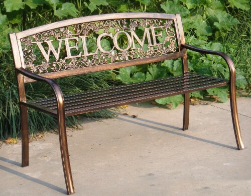 Leigh Country Metal Welcome Bench - Bronze Perspective: top