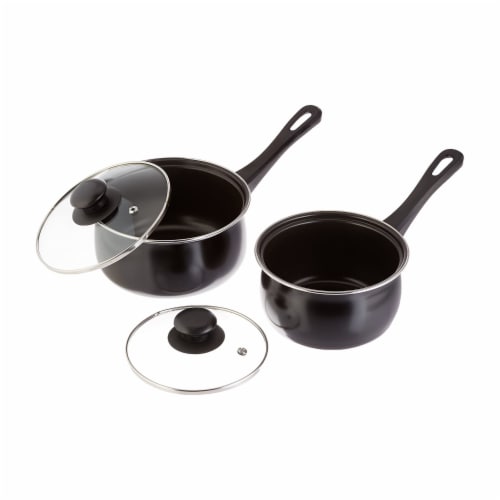 Gibson 7 Piece Carbon Steel Nonstick Pots and Pans Cookware Set with Lids, Black Perspective: top