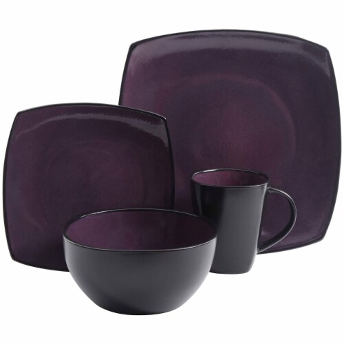 Gibson Elite Soho Lounge 16 Piece Plates, Bowls, & Mugs Dinnerware Set, Purple Perspective: top