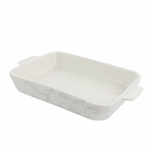 Martha Stewart White Floral Ceramic Baker Set Perspective: top