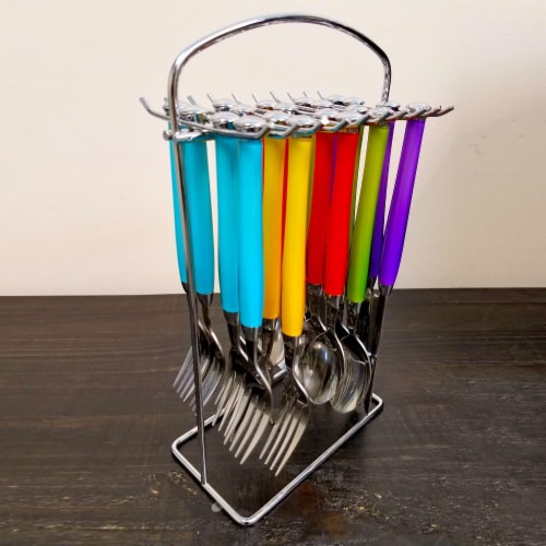 Gibson Santoro 20pc Colorful Stainless Steel Flatware Set w/Hanging Storage Rack Perspective: top