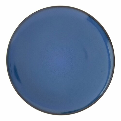 Gibson Soho Lounge 16 Piece Round Glaze Dinnerware Plates, Bowls, & Mugs, Blue Perspective: top