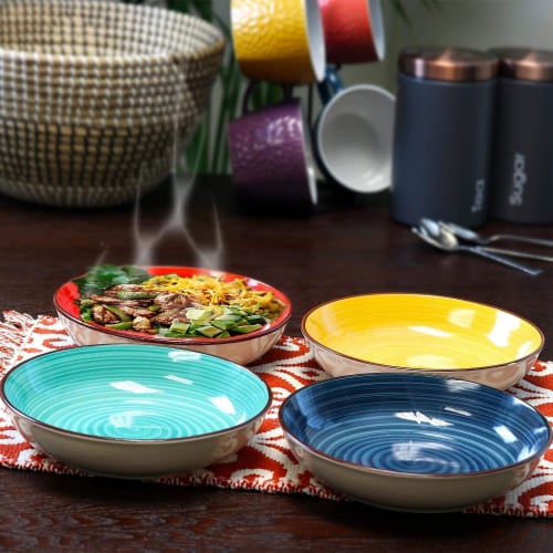 Gibson Color Speckle 4 Piece Stoneware Salad Bowl Dish Set, Assorted Colors Perspective: top