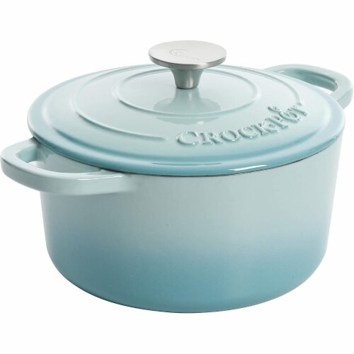 Crock-Pot 3 Quart Round Enamel Cast Iron Covered Dutch Oven Cooker, Aqua Blue Perspective: top