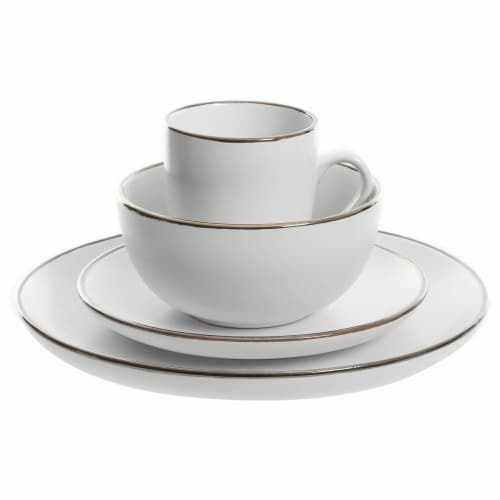 Gibson Home Rockaway Round Stoneware Dinnerware Set, Service for 4, Matte White Perspective: top