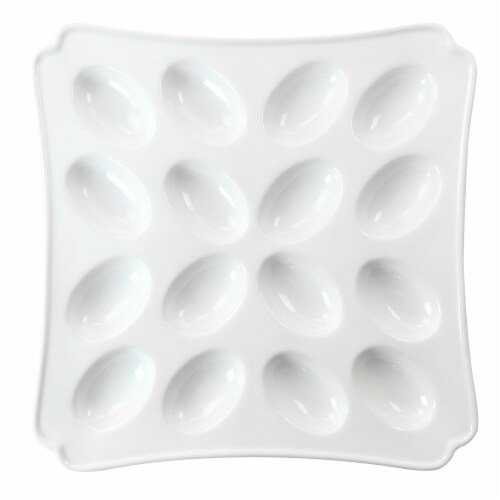 Martha Stewart White Ceramic Deviled Eggs Serving Platter Perspective: top