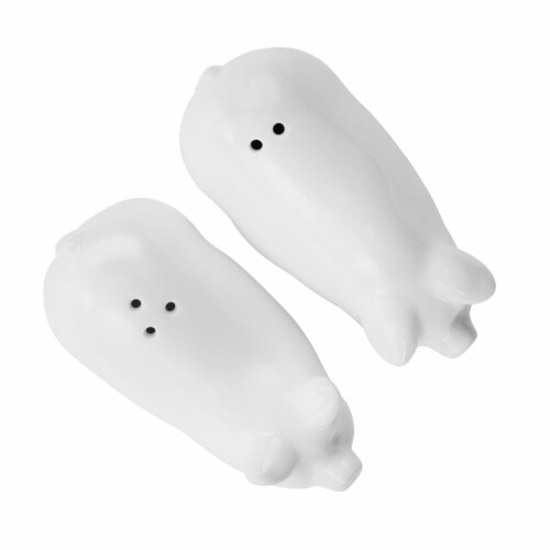 Martha Stewart White Ceramic Pig Figurine Salt and Pepper Shaker Set Perspective: top