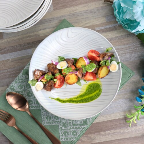 Martha Stewart Wood Pattern Off-White Stoneware Dinner Bowl Set Perspective: top