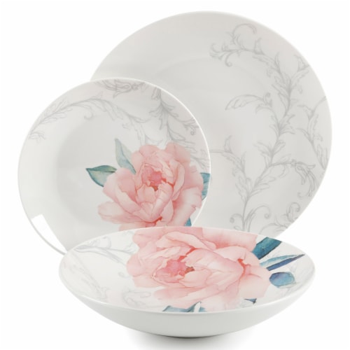 Martha Stewart White Ceramic Floral Dinnerware Set Perspective: top