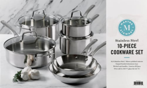 Martha Stewart Stainless Steel Silver Cookware Set, 10 pc - City Market