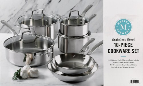 Martha Stewart Stainless Steel Silver Cookware Set Perspective: top