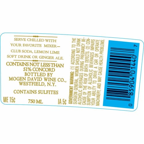 Mogen David Concord New York Fortified Perspective: top