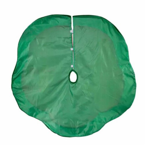Christmas Holly Leaf And Bow Tree Skirt Red Green Glittered Leaves H5244 Perspective: top