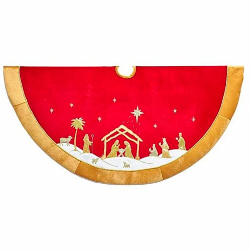 Christmas Gold Nativity Tree Skirt Mary Joseph Baby Jesus Ts0233 Perspective: top