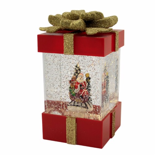 Christmas Santa/ Sled Package Waterglobe Plastic Snowglobe Lit Blower H3352 Perspective: top