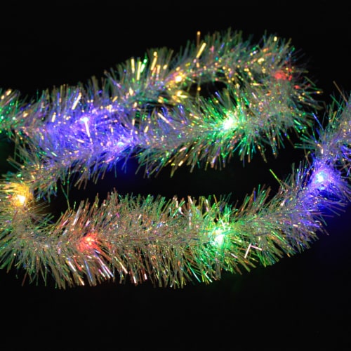 Christmas Tinsel Garland Multicolored Plastic 30 Led Lights Iridescent Bat0307m Perspective: top