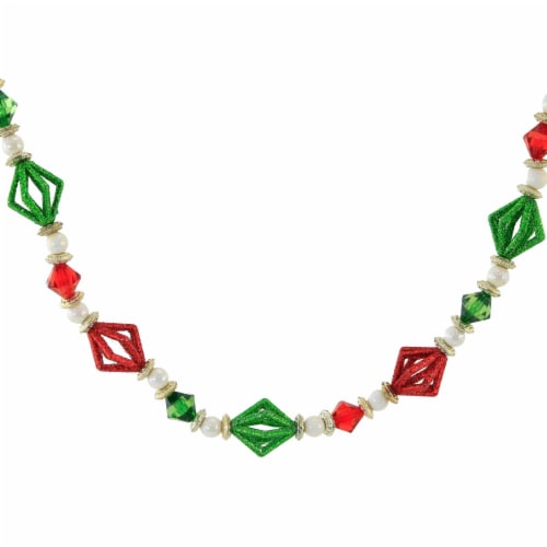 Christmas Multi Colored Beaded Garland Acrylic Glittered Red White Green D4053 Perspective: top