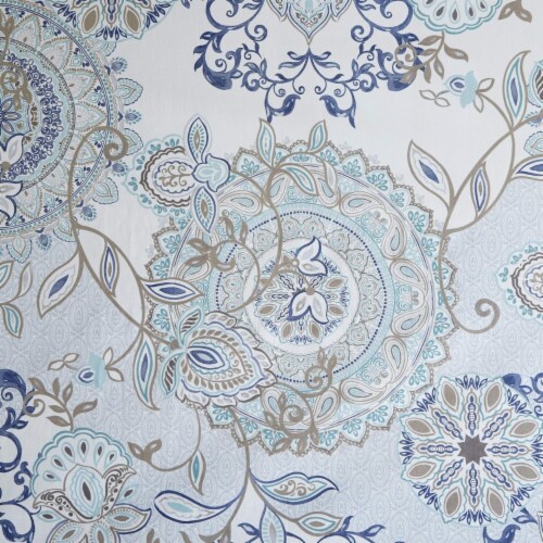Madison Park Isla Cotton Printed Shower Curtain Blue 72x72 Perspective: top