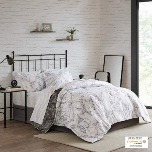 Madison Park Essentials Lilia 9 Piece Reversible Complete Bedding Set with Cotton Sheet King Perspective: top