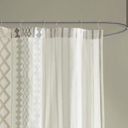 INK+IVY Imani Tufted Chenille 100% Cotton Shower Curtain, Ivory - 72x72 Perspective: top