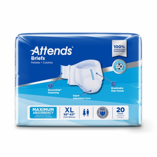 Attends Adult Incontinence Brief XL Heavy Absorbency Contoured, DDA40, Heavy to Severe, 20 Ct Perspective: top