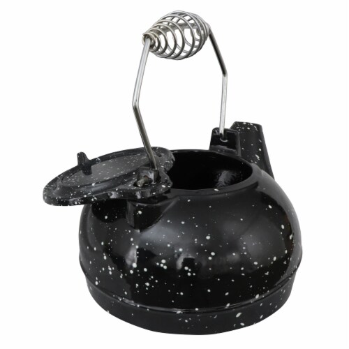 3 Qt Enameled Porcelain Steamer Kettle - Black With White Spec Perspective: top