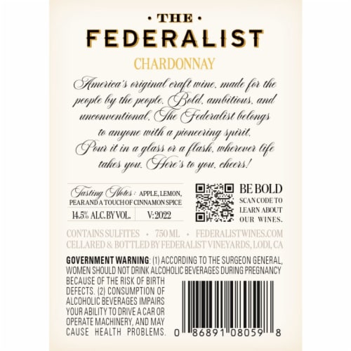 The Federalist Chardonnay California White Wine Perspective: top