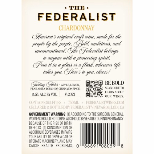 The Federalist Chardonnay California White Wine Perspective: top