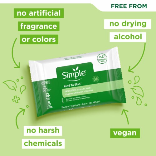 Simple Kind to Skin Kind to Skin Exfoliating Facial Wipes Perspective: top