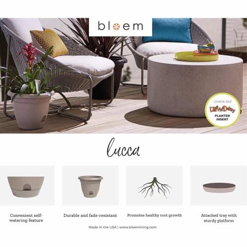 Bloem LP08908 8 in. Lucca Self Watering Planter with Saucer, Charcoal Perspective: top
