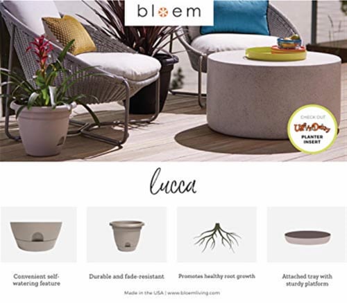 Bloem LP12908 12 in. Lucca Self Watering Planter with Saucer, Charcoal Perspective: top