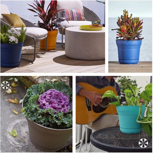 Bloem 7005748 12.8 x 14.5 in. Dia. Plastic Saturn Planter, Blue Perspective: top