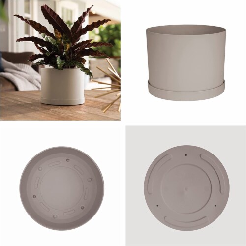 Bloem MAT0883 Mathers Garden Planter w/Saucer Tray, Pebble Stone Beige, 8 Perspective: top