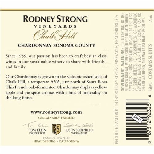 Rodney Strong Chalk Hill Chardonnay White Wine Perspective: top
