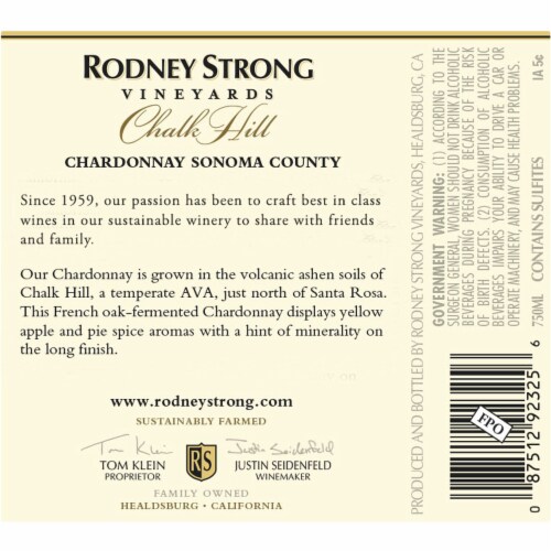 Rodney Strong Chalk Hill Chardonnay White Wine Perspective: top